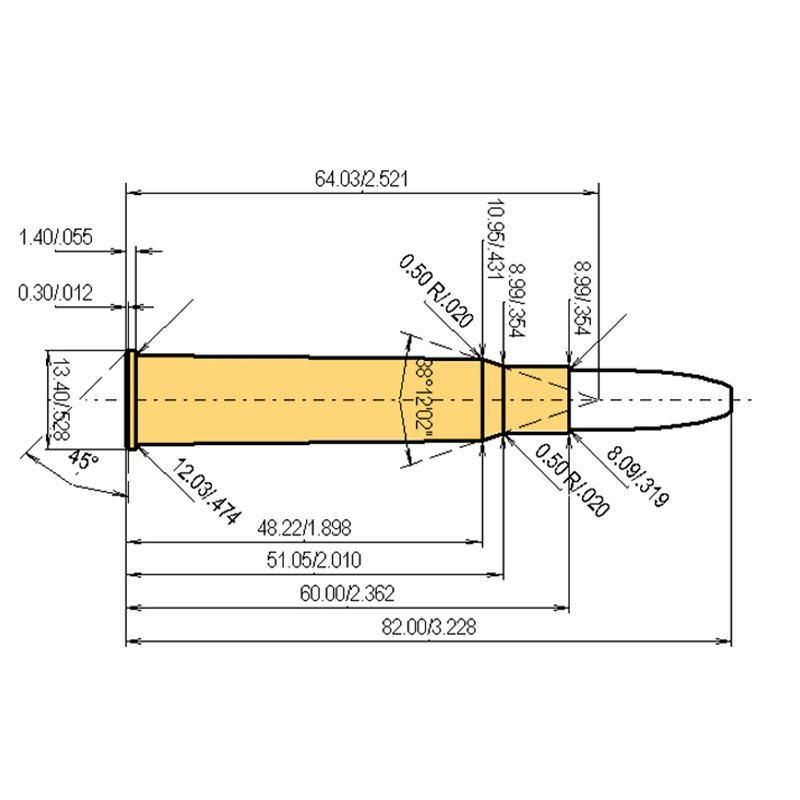 8 x 60 R Calibres Dimensiones y especificaciones técnicas