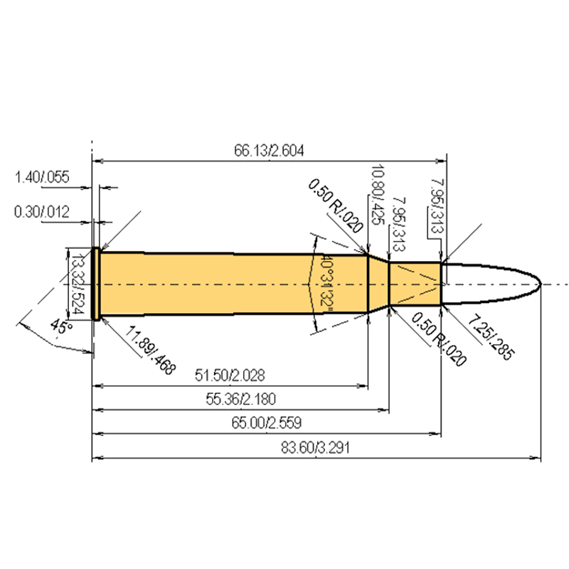 7 x 65 R Brenneke Calibres Dimensiones y especificaciones técnicas