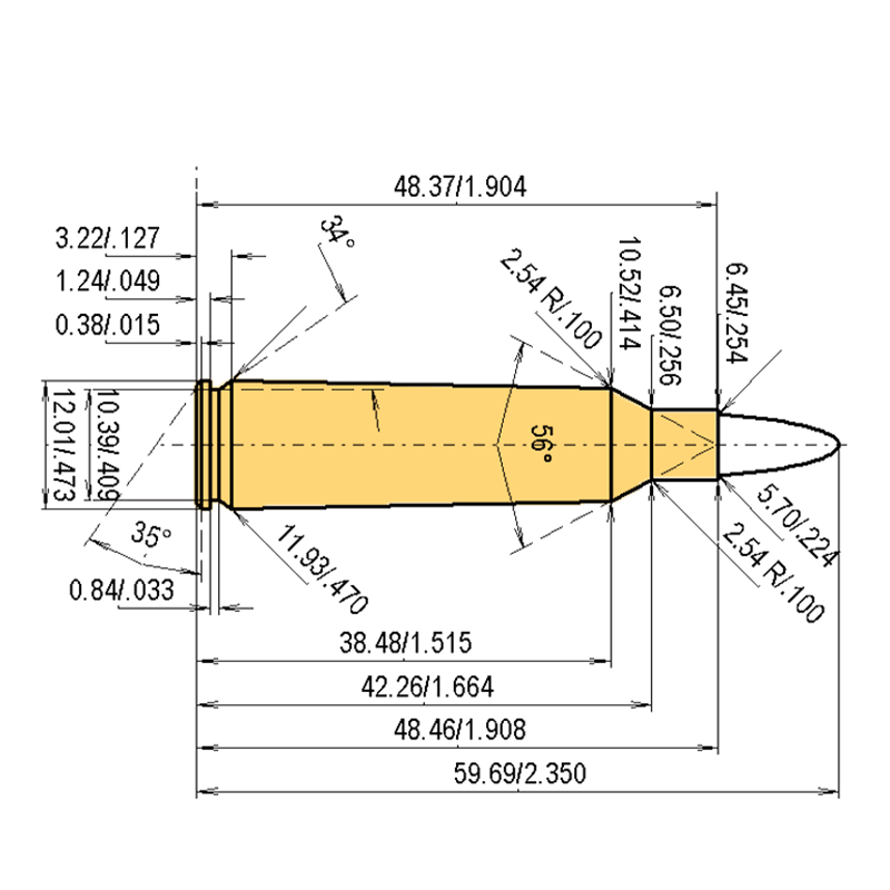 .22-250 Rem. Calibres Dimensiones y especificaciones técnicas