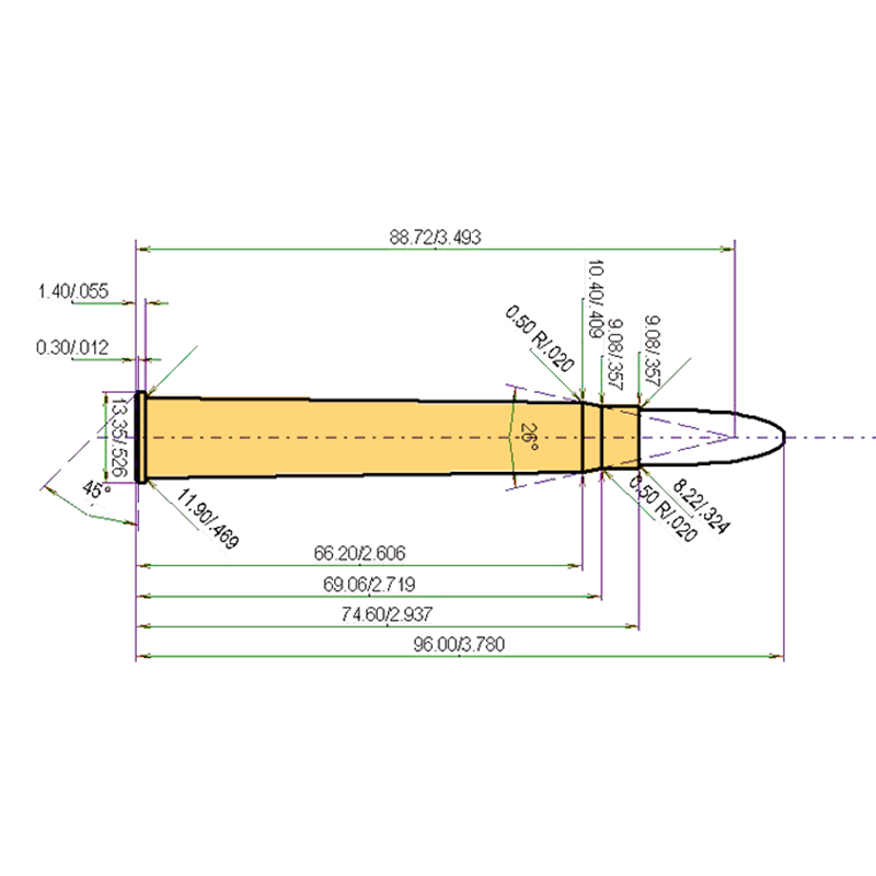 8 x 75 RS Calibres Dimensiones y especificaciones técnicas