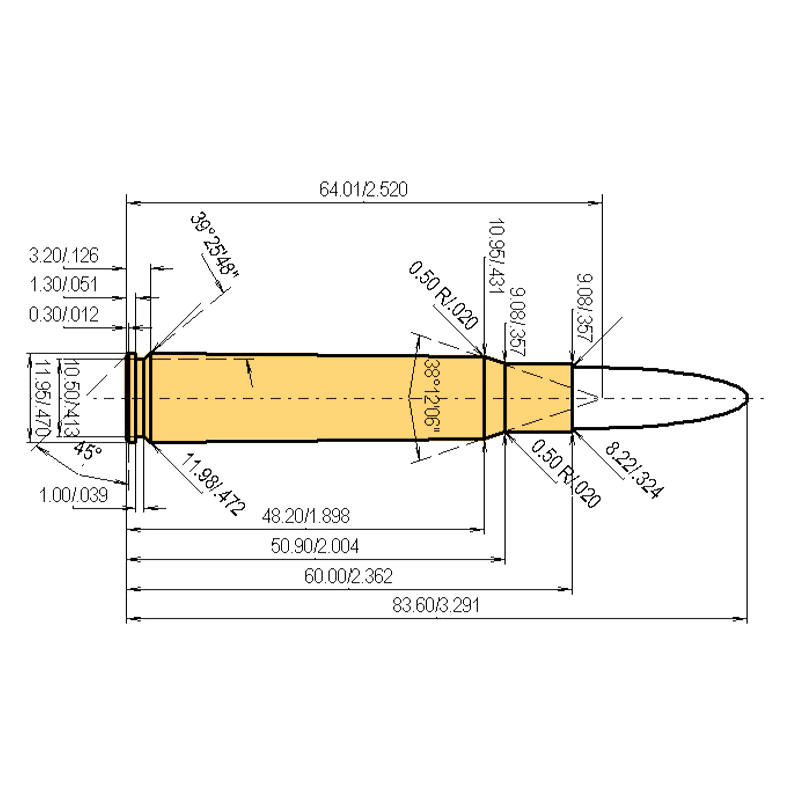 8 x 60 S Calibres Dimensiones y especificaciones técnicas